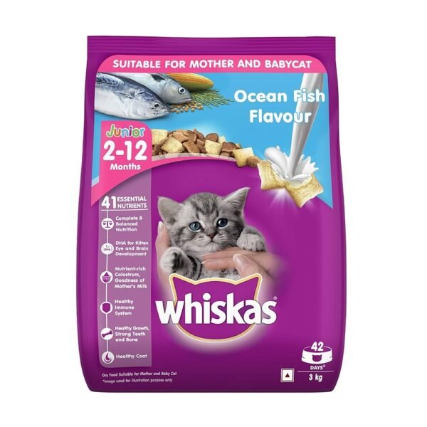 Whiskas Mother Cat & Kitten (2-12 Months) Dry Cat Food, Ocean Fish Flavour, 3kg